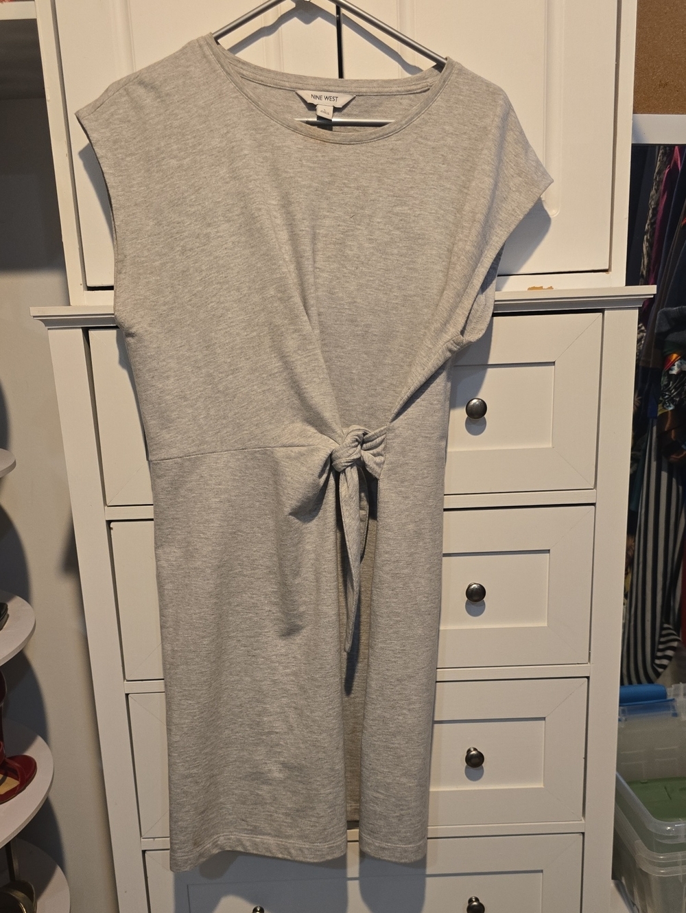 Nine West Light Gray Tie-Waist Knit Mini Dress